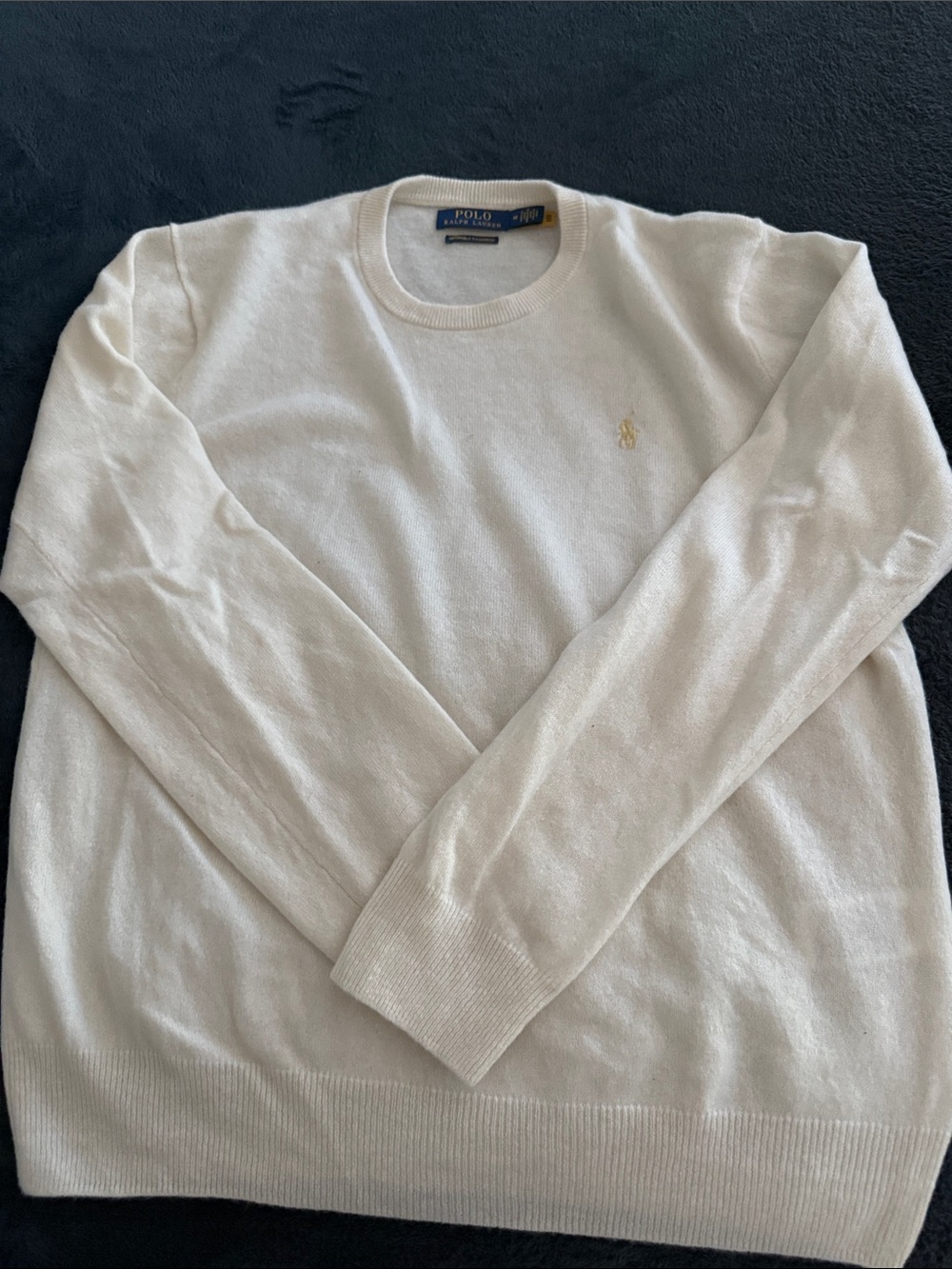 Polo by Ralph Lauren Men's Off-White Crewneck Cashmere Sweater with Gold Pony M